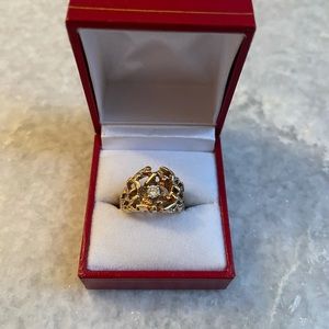 10k gold nugget ring with half karat diamond!